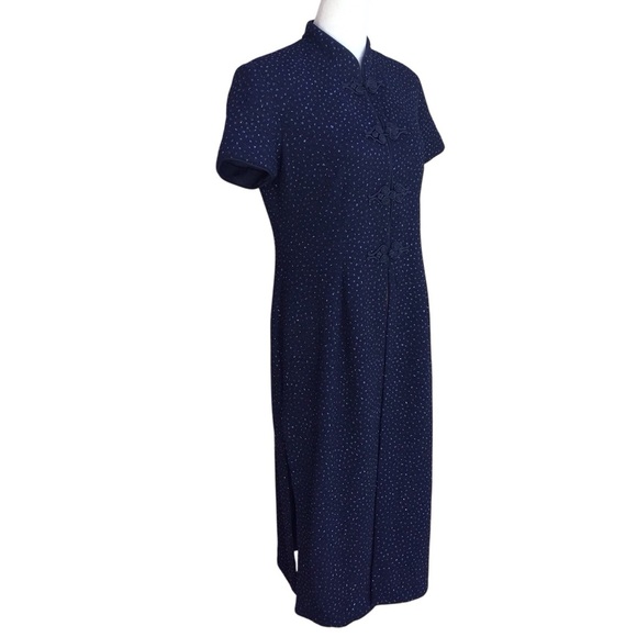 R & M Richards Vintage Navy Blue Shimmer Open Style Kimono Overcoat Dress - Picture 9 of 11